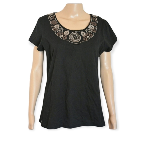 {BLACK CIRCLE STITCH DETAIL TOP} - Picture 1 of 9